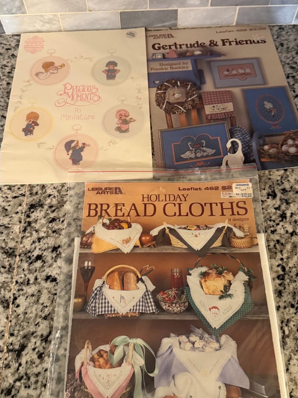 3 Vintage Cross Stitch Patterns: Precious Moments, Geese, Bread Cloths